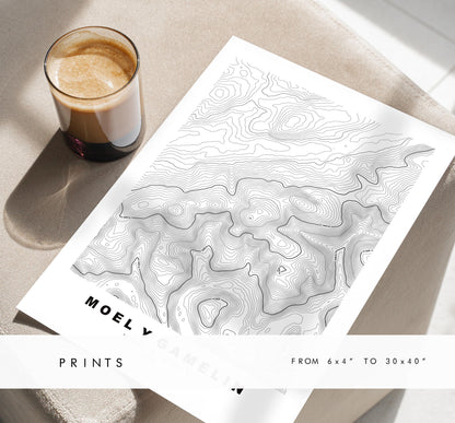 Moel y Gamelin Print - Contour Map - Clwydian Hills - Wales - Topographic Map - Print - Poster - Wall Art - Moel y Gamelin - Llantysilio