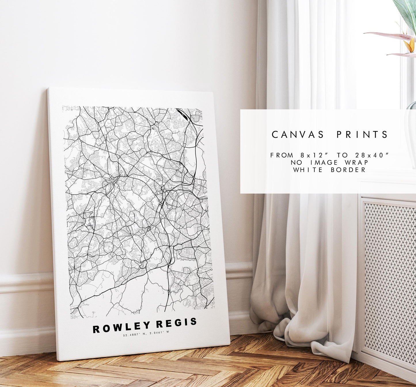 Rowley Regis Map Print - Minimalist City Map Poster - Map Art - UK - Rowley Regis Print - West Midlands - Different Colours Available