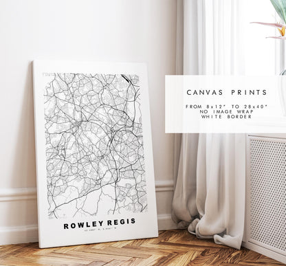 Rowley Regis Map Print - Minimalist City Map Poster - Map Art - UK - Rowley Regis Print - West Midlands - Different Colours Available