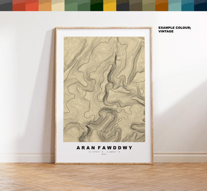 Aran Fawddwy Print - Contour Map - Snowdonia - Wales - Topographic Map - Print - Poster - Wall Art -  Aran Fawddwy Poster - Mawddwy Peak