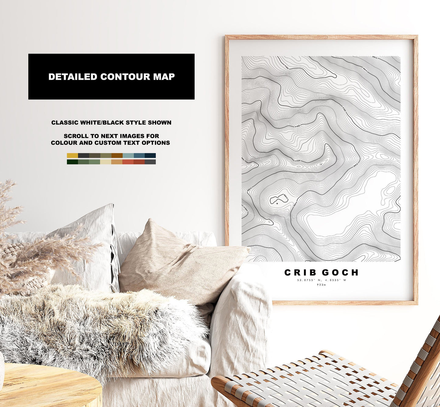 Crib Goch Print - Contour Map - Snowdonia - Wales - Topographic Map - Print - Poster - Wall Art - Crib Goch Poster - Relief Map - Topography