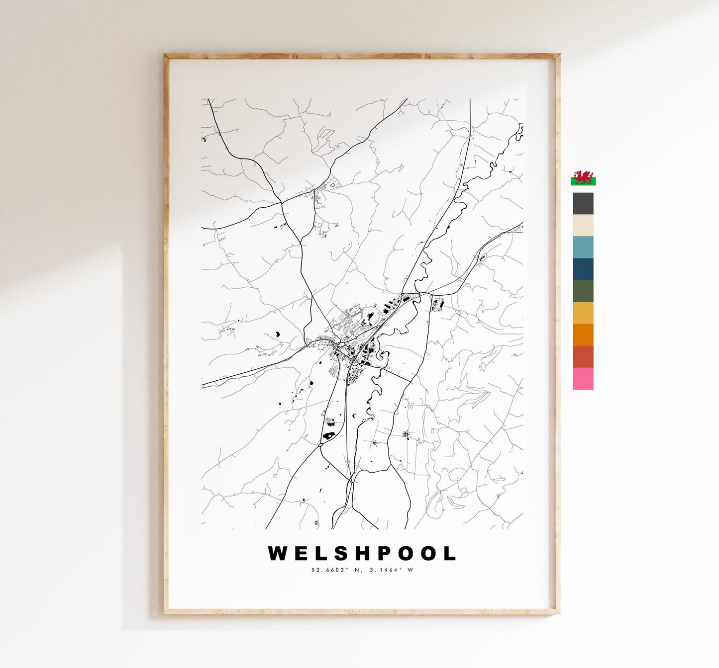 Welshpool Map Print - Minimalist City Map Poster - Map Art - Wales - UK - Welshpool Print - Welshpool Poster - Different Colours Available