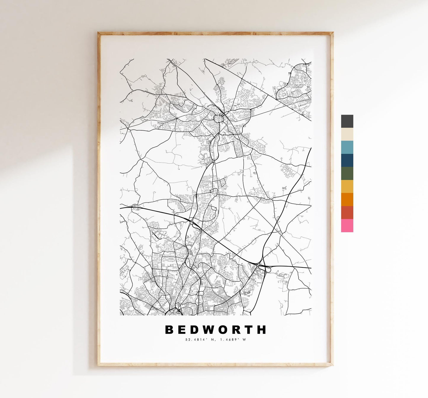Bedworth Map Print - Minimalist City Map Poster - Map Art - UK - Bedworth Print - Bedworth, Warwickshire - Different Colours Available