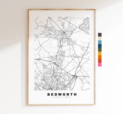 Bedworth Map Print - Minimalist City Map Poster - Map Art - UK - Bedworth Print - Bedworth, Warwickshire - Different Colours Available