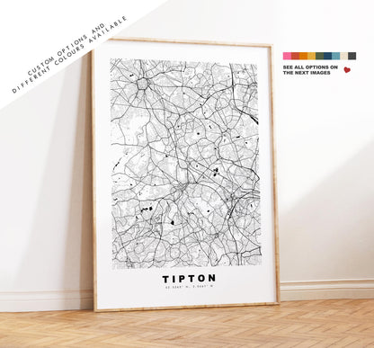 Tipton Map Print - Minimalist City Map Poster - Map Art - UK - Tipton Print - Tipton, West Midlands - Different Colours Available