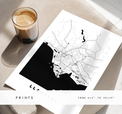 Llanelli Map Print - Minimalist City Map Poster - Map Art - Wales - UK - Llanelli Print - Llanelli Poster - Different Colours Available