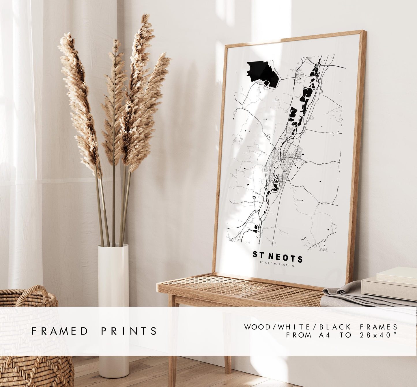 St Neots Map Print - Minimalist City Map Poster - Map Art - UK - St Neots Print - St Neots, Cambridgeshire - Different Colours Available