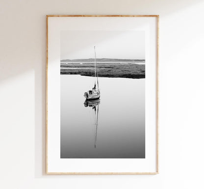 Sailboat Print - Keyhaven Photography Print - Hampshire Photography Prints -  Frame and Canvas Options - Portrait  - UK - Black and White