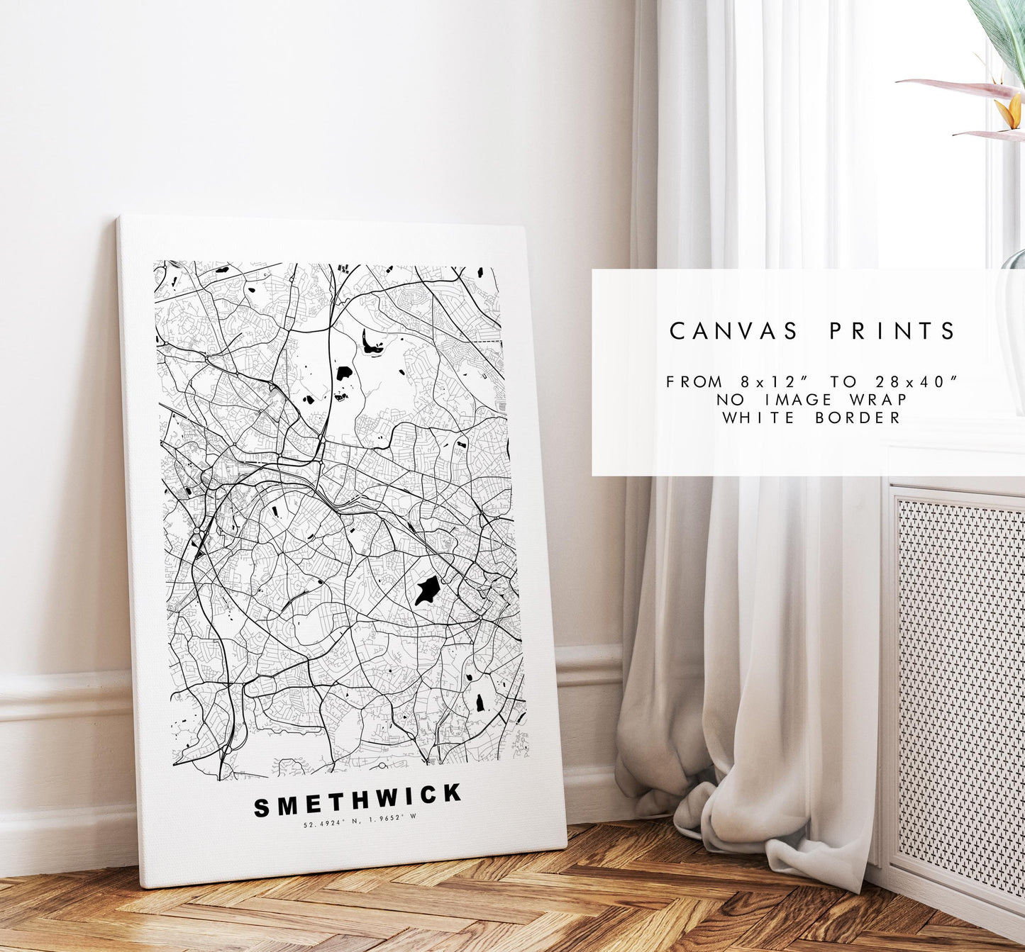 Smethwick Map Print - Minimalist City Map Poster - Map Art - UK - Smethwick Print - Smethwick, West Midlands - Different Colours Available