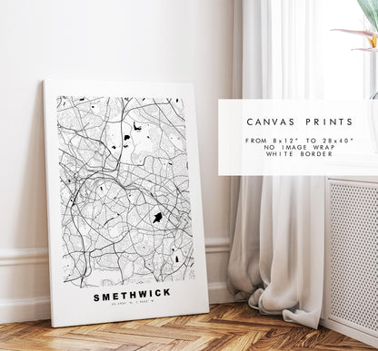 Smethwick Map Print - Minimalist City Map Poster - Map Art - UK - Smethwick Print - Smethwick, West Midlands - Different Colours Available