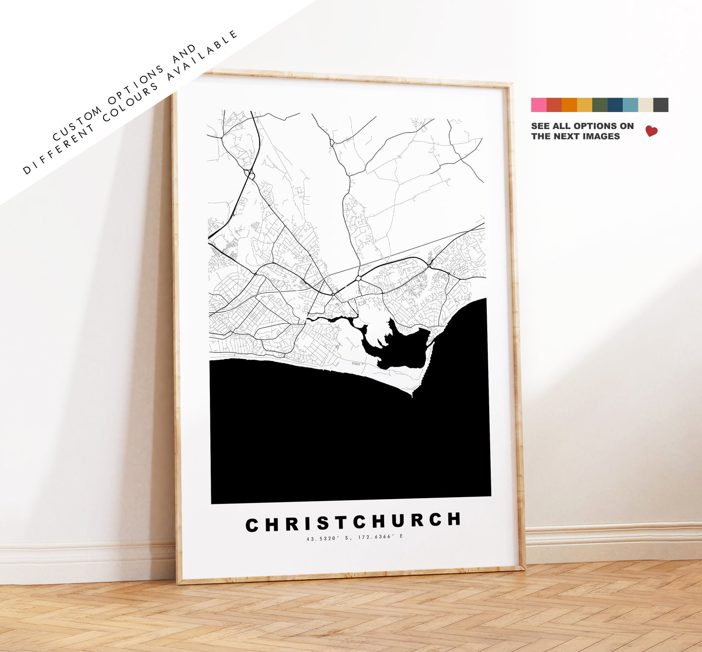 Christchurch Map Print - Minimalist City Map Poster - Map Art - UK - Christchurch Print - Christchurch Poster - Different Colours Available