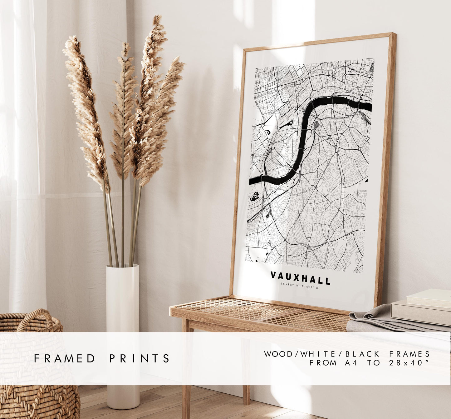 Vauxhall Map Print - Minimalist City Map Poster - Map Art - UK - Vauxhall Print - Vauxhall, London - Different Colours Available