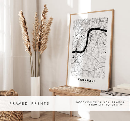 Vauxhall Map Print - Minimalist City Map Poster - Map Art - UK - Vauxhall Print - Vauxhall, London - Different Colours Available