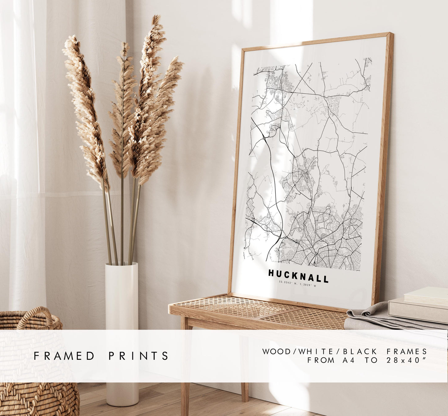 Hucknall Map Print - Minimalist City Map Poster - Map Art - UK - Hucknall Print - Hucknall, Nottinghamshire - Different Colours Available