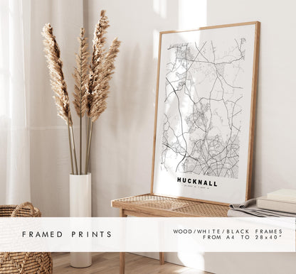 Hucknall Map Print - Minimalist City Map Poster - Map Art - UK - Hucknall Print - Hucknall, Nottinghamshire - Different Colours Available