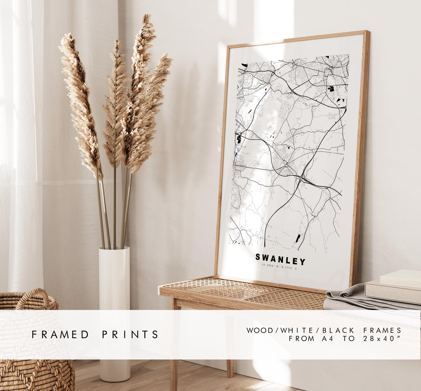 Swanley Map Print - Minimalist City Map Poster - Map Art - UK - Swanley Print - Swanley, Kent - Different Colours Available