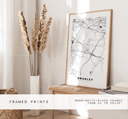 Swanley Map Print - Minimalist City Map Poster - Map Art - UK - Swanley Print - Swanley, Kent - Different Colours Available
