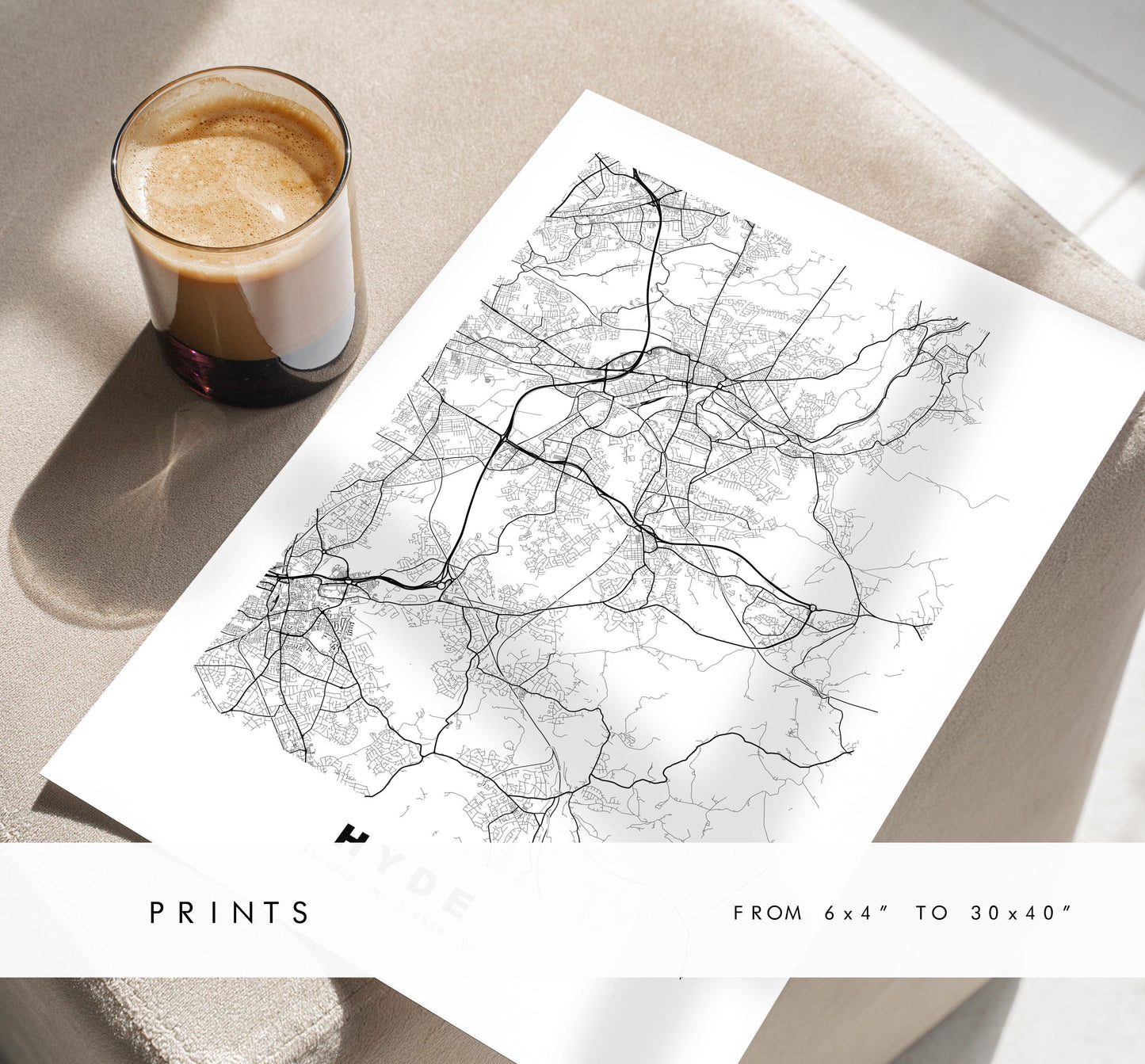 Hyde Map Print - Minimalist City Map Poster - Map Art - UK - Hyde Print - Hyde, Greater Manchester - Different Colours Available