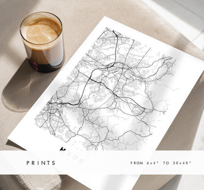 Hyde Map Print - Minimalist City Map Poster - Map Art - UK - Hyde Print - Hyde, Greater Manchester - Different Colours Available