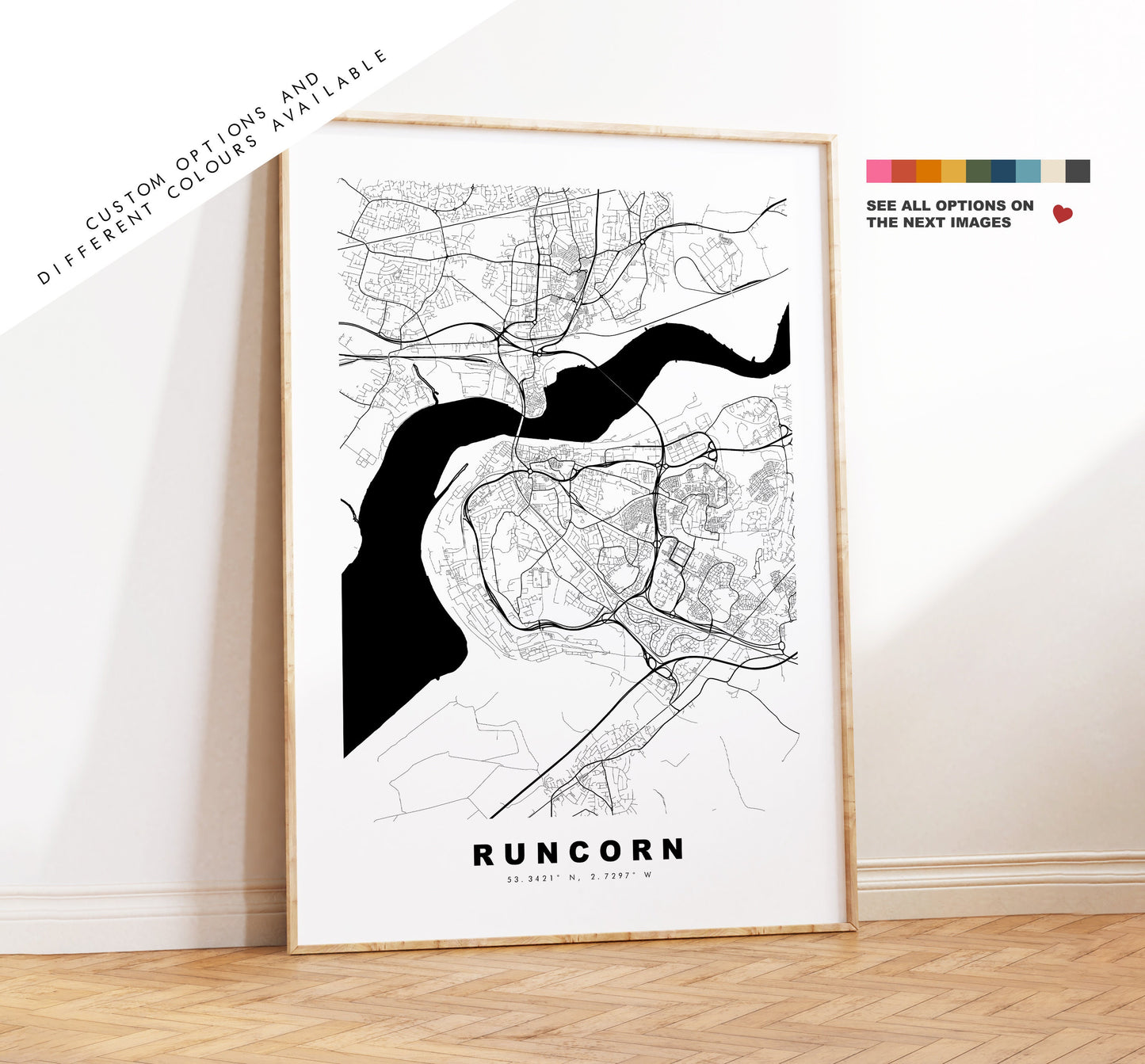 Runcorn Map Print - Minimalist City Map Poster - Map Art - UK - Runcorn Print - Runcorn Poster - Different Colours Available
