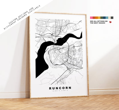 Runcorn Map Print - Minimalist City Map Poster - Map Art - UK - Runcorn Print - Runcorn Poster - Different Colours Available
