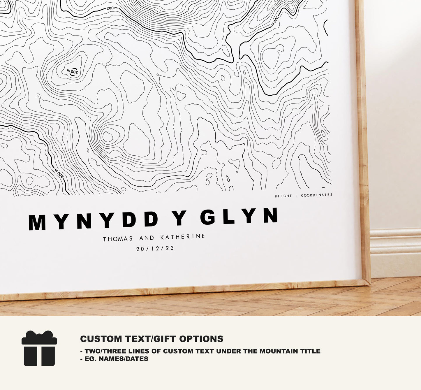Mynydd y Glyn Print - Contour Map - Cardiff - Wales - Topographic Map - Print - Poster - Wall Art - Mynydd y Glyn Poster - Map Print