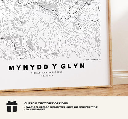 Mynydd y Glyn Print - Contour Map - Cardiff - Wales - Topographic Map - Print - Poster - Wall Art - Mynydd y Glyn Poster - Map Print