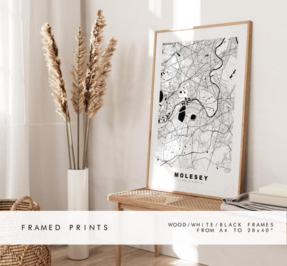 Molesey Map Print - Minimalist City Map Poster - Map Art - UK - Molesey Print - Molesey, Surrey - Different Colours Available