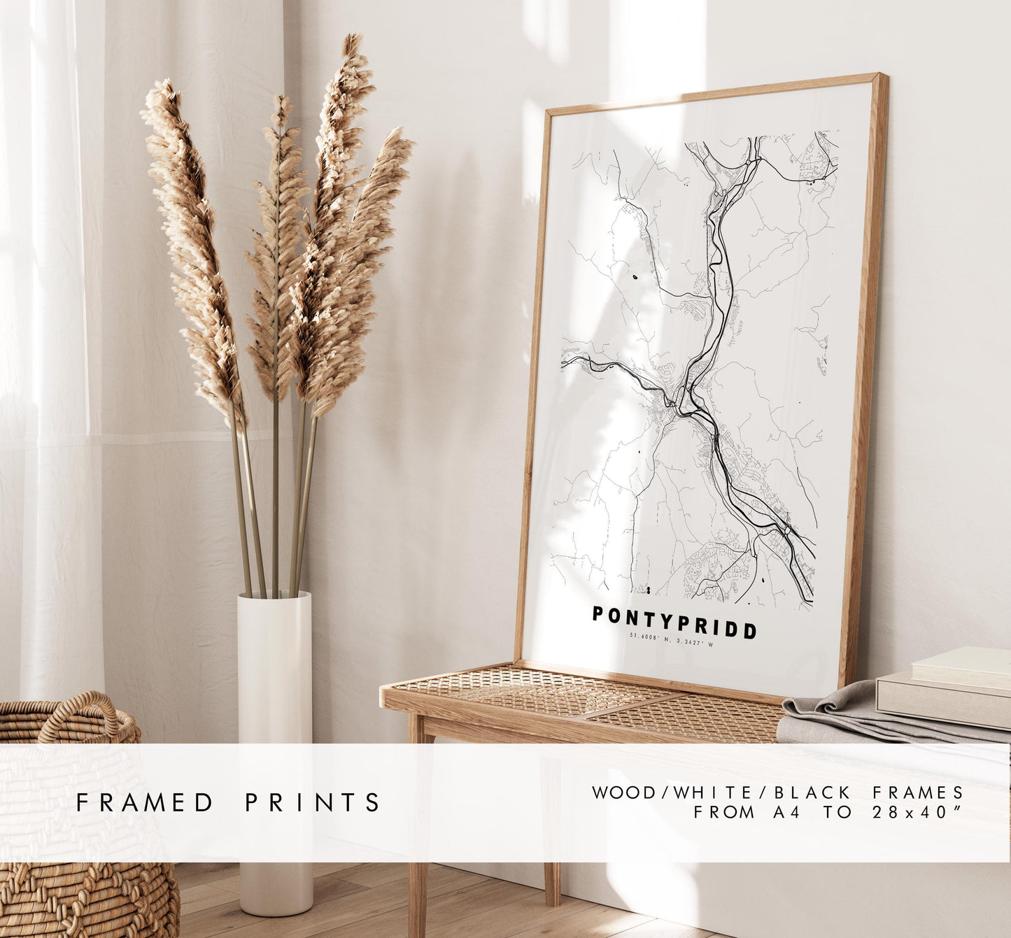 Pontypridd Map Print - Minimalist City Map Poster - Map Art - Wales - Pontypridd Print - Pontypridd Poster - Different Colours Available