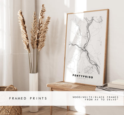 Pontypridd Map Print - Minimalist City Map Poster - Map Art - Wales - Pontypridd Print - Pontypridd Poster - Different Colours Available