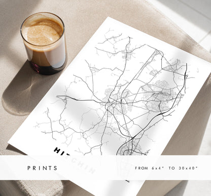 Hitchin Map Print - Minimalist City Map Poster - Map Art - UK - Hitchin Print - Hitchin, Hertfordshire - Different Colours Available