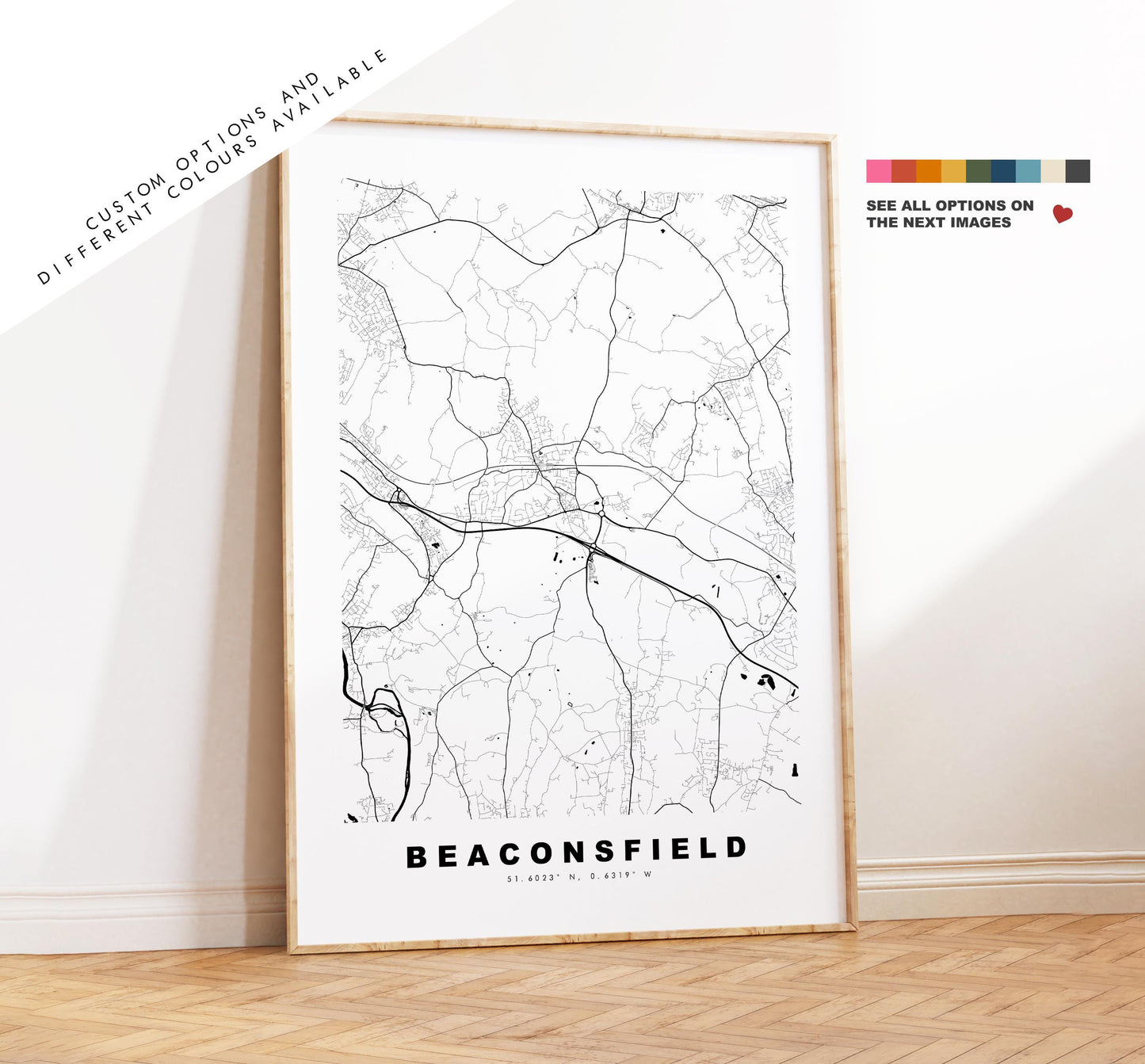 Beaconsfield Map Print - Minimalist City Map Poster - Map Art - UK - Beaconsfield Print -Buckinghamshire - Different Colours Available