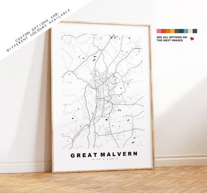 Great Malvern Map Print - Minimalist City Map Poster - Map Art - UK - Great Malvern Print - Malvern Poster - Different Colours Available