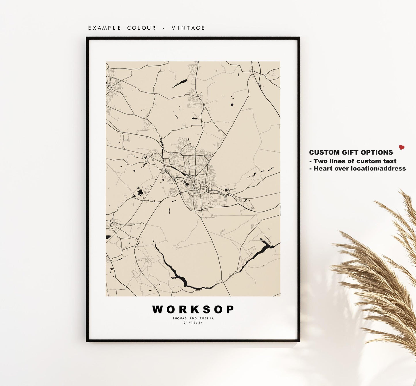 Worksop Map Print - Minimalist City Map Poster - Map Art - UK - Worksop Print - Worksop, Nottinghamshire - Different Colours Available
