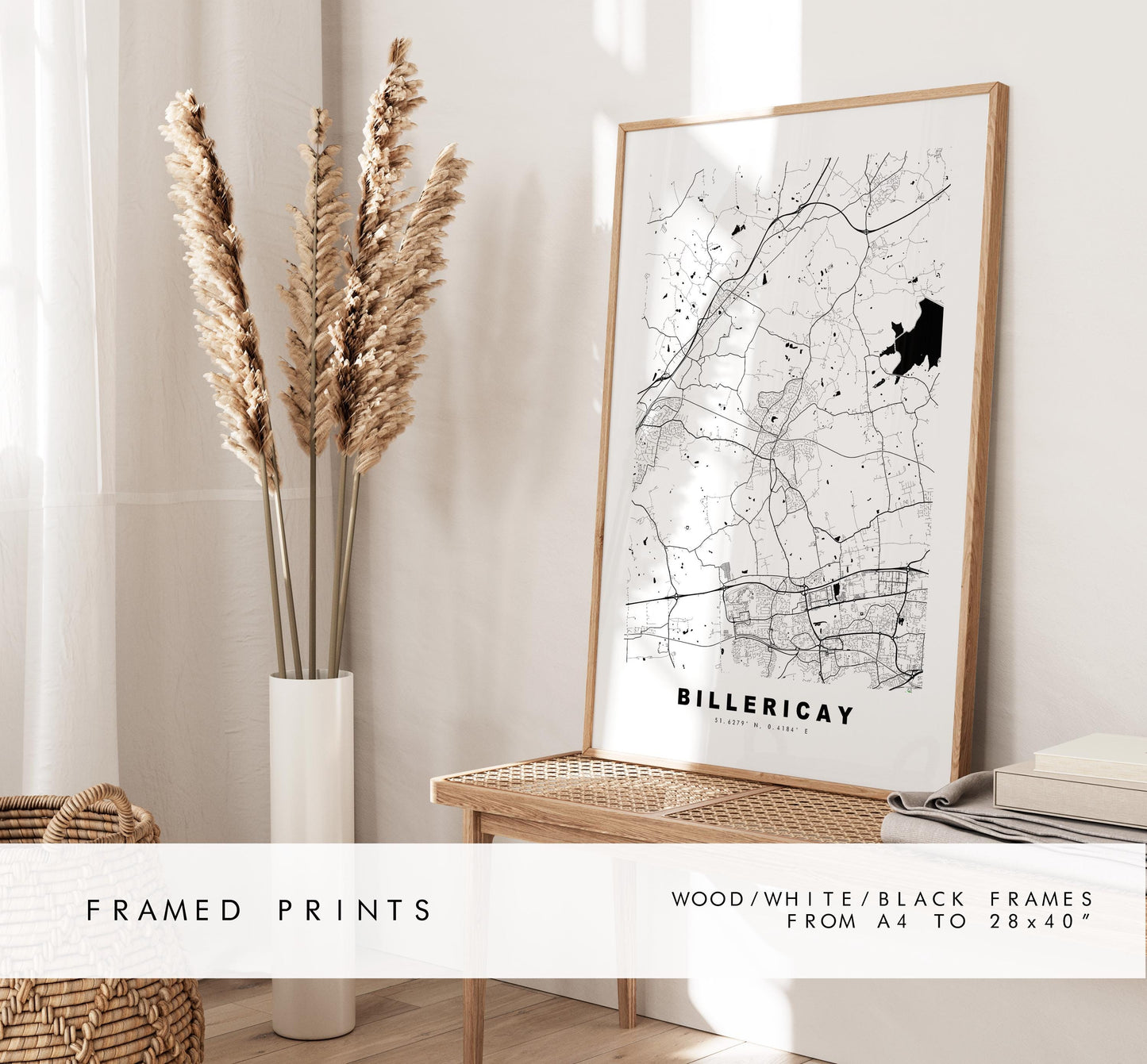 Billericay Map Print - Minimalist City Map Poster - Map Art - UK - Billericay Print - Billericay, Essex - Different Colours Available