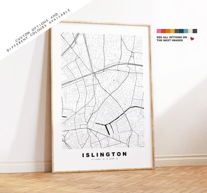 Islington Map Print - Minimalist City Map Poster - Map Art - London, UK - Islington Print - Islington Poster - Different Colours Available