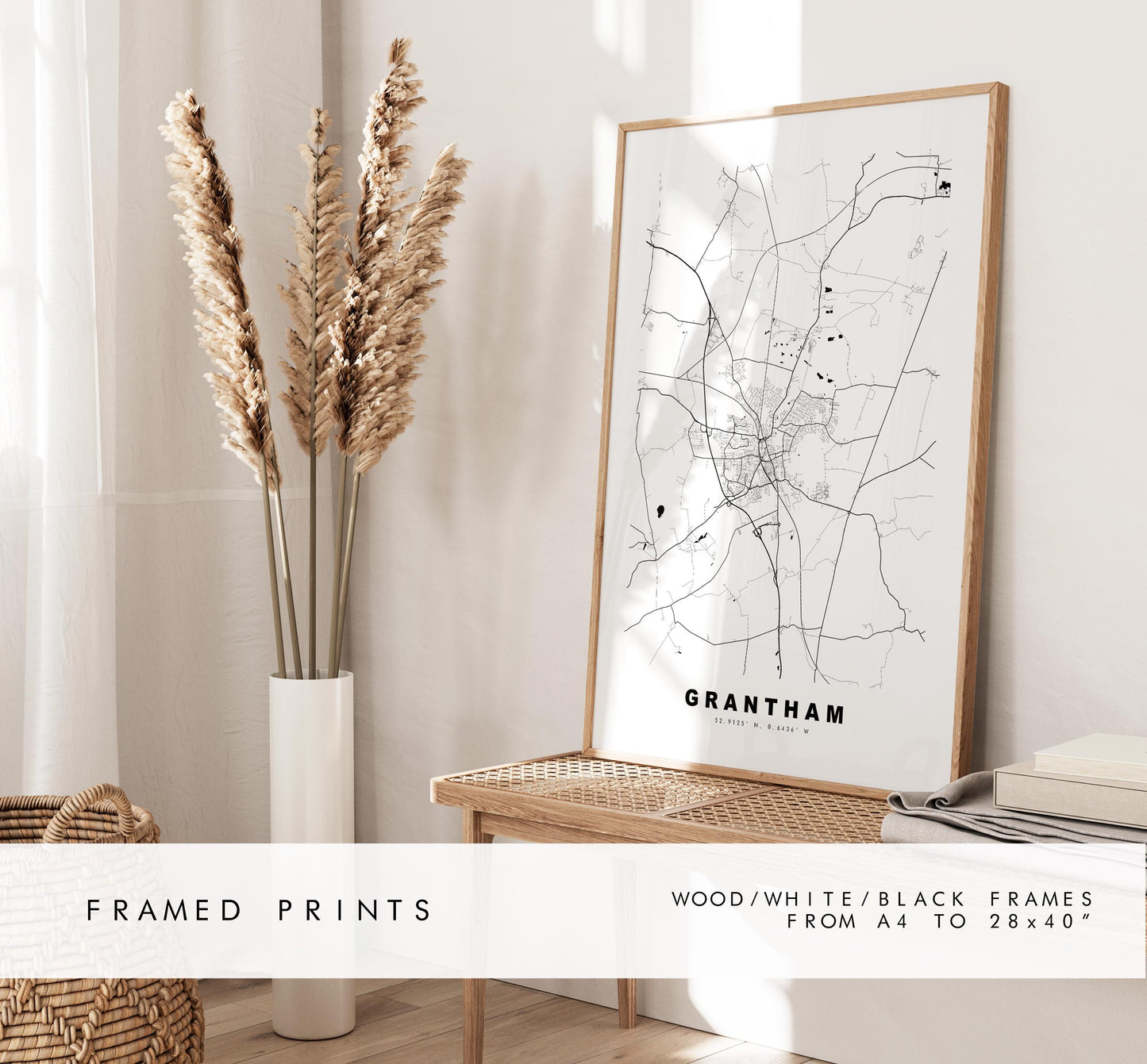Grantham Map Print - Minimalist City Map Poster - Map Art - UK - Grantham Print - Grantham, Lincolnshire - Different Colours Available