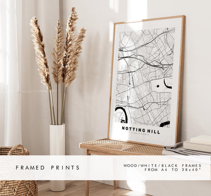Notting Hill Map Print - Minimalist City Map Poster - Map Art - UK - Notting Hill Print - Notting Hill, London - Different Colours Available