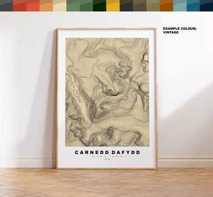 Carnedd Dafydd Print - Contour Map - Snowdonia - Wales - Topographic Map - Print - Wall Art - Carnedd Dafydd Poster - Carneddau Range
