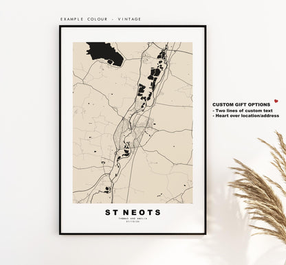St Neots Map Print - Minimalist City Map Poster - Map Art - UK - St Neots Print - St Neots, Cambridgeshire - Different Colours Available