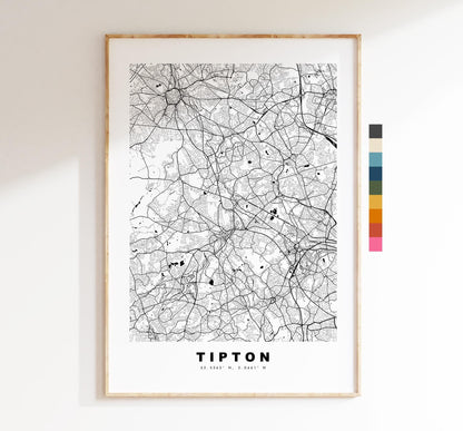 Tipton Map Print - Minimalist City Map Poster - Map Art - UK - Tipton Print - Tipton, West Midlands - Different Colours Available