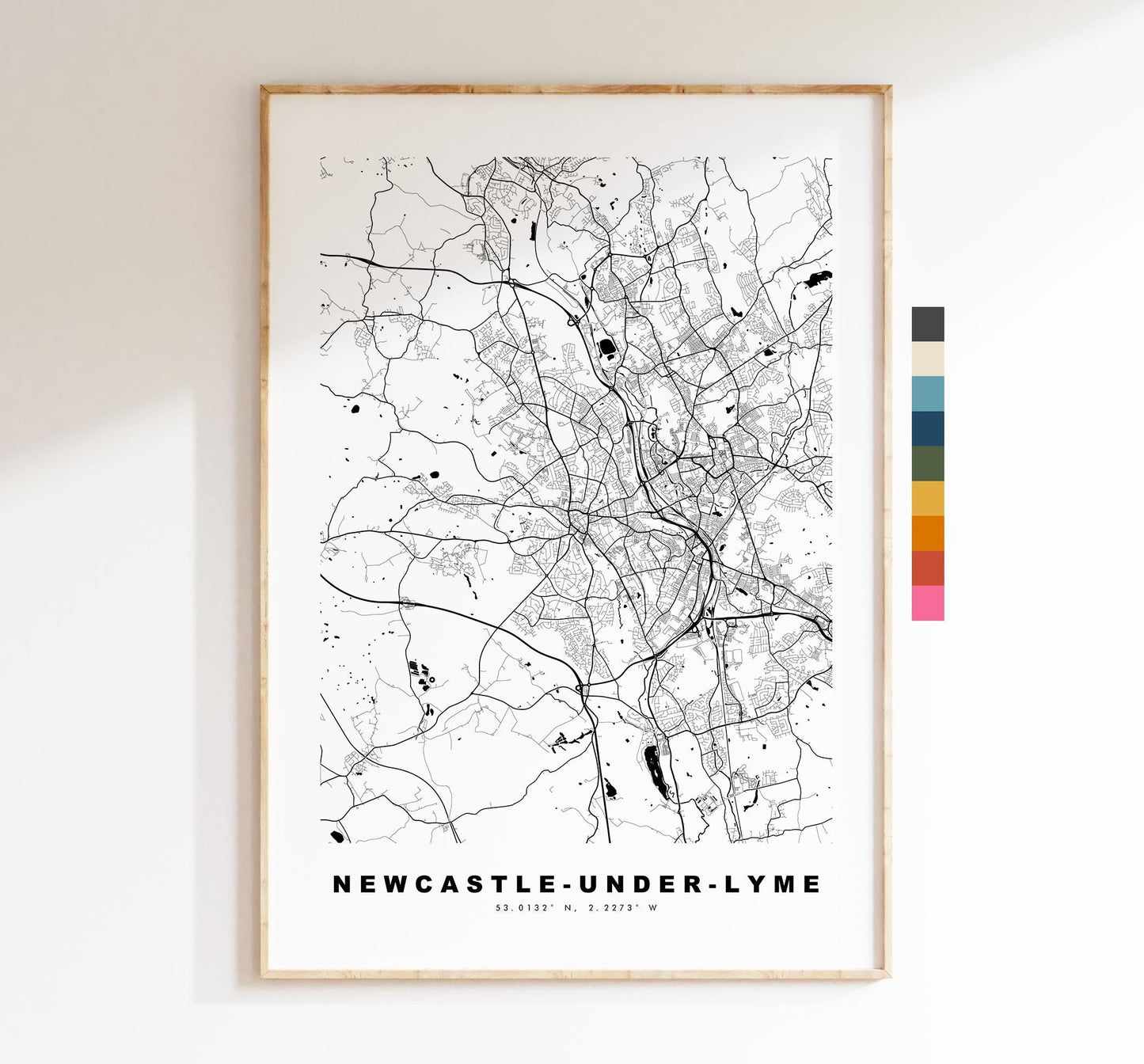 Newcastle-under-Lyme Map Print - Minimalist City Map Poster - Map Art - UK - Newcastle-under-Lyme Print - Different Colours Available