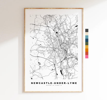 Newcastle-under-Lyme Map Print - Minimalist City Map Poster - Map Art - UK - Newcastle-under-Lyme Print - Different Colours Available