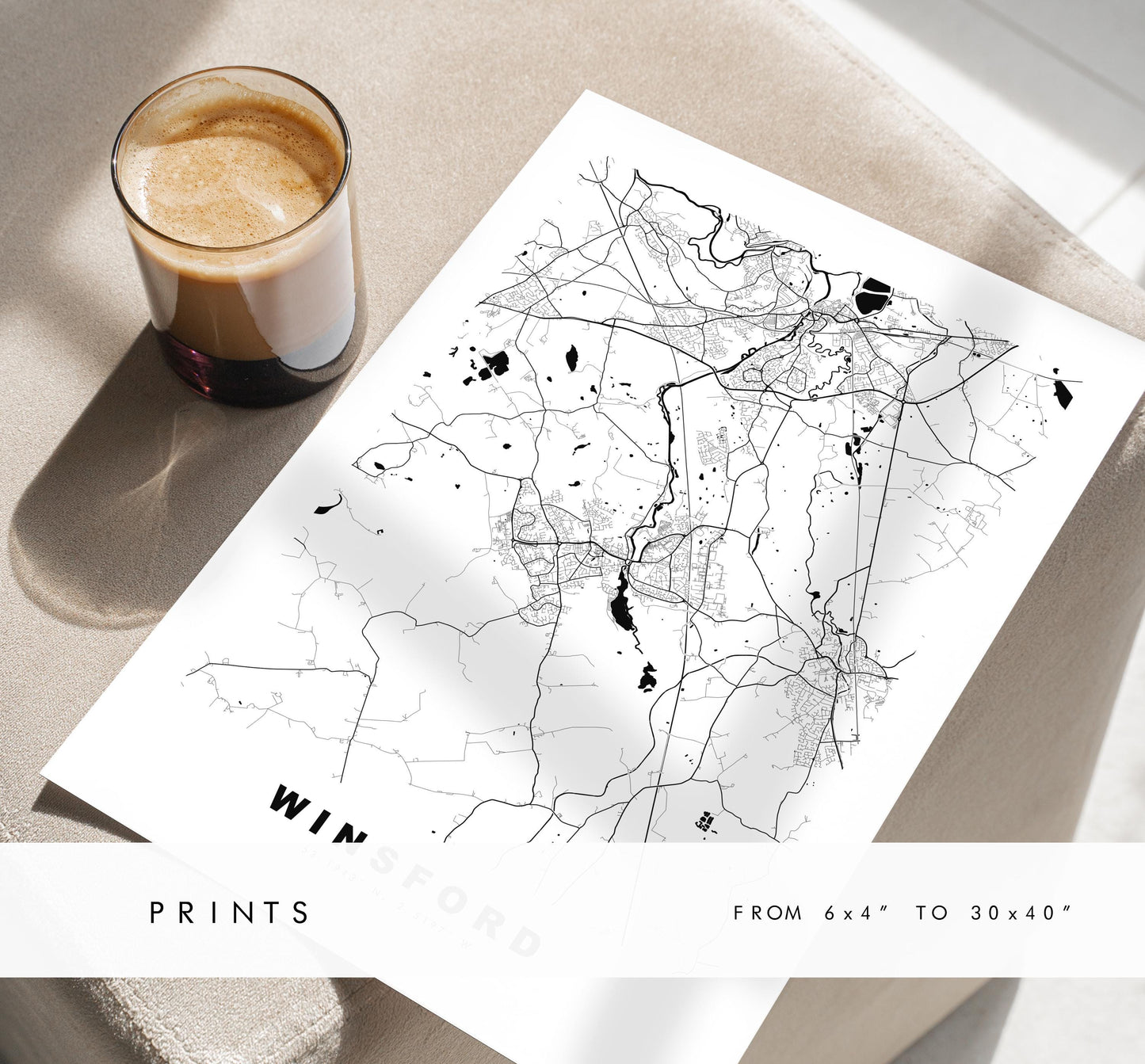 Winsford Map Print - Minimalist City Map Poster - Map Art - UK - Winsford Print - Winsford, Cheshire - Different Colours Available