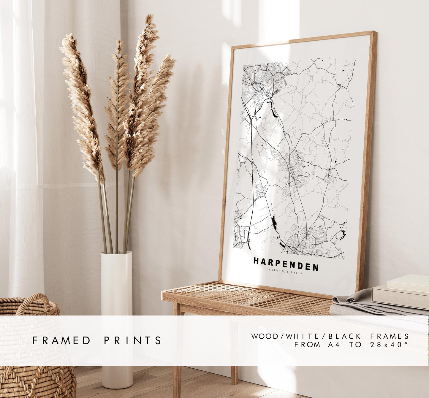 Harpenden Map Print - Minimalist City Map Poster - Map Art - UK - Harpenden Print - Harpenden, Hertfordshire - Different Colours Available