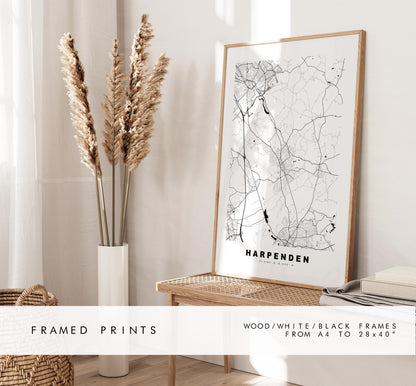 Harpenden Map Print - Minimalist City Map Poster - Map Art - UK - Harpenden Print - Harpenden, Hertfordshire - Different Colours Available