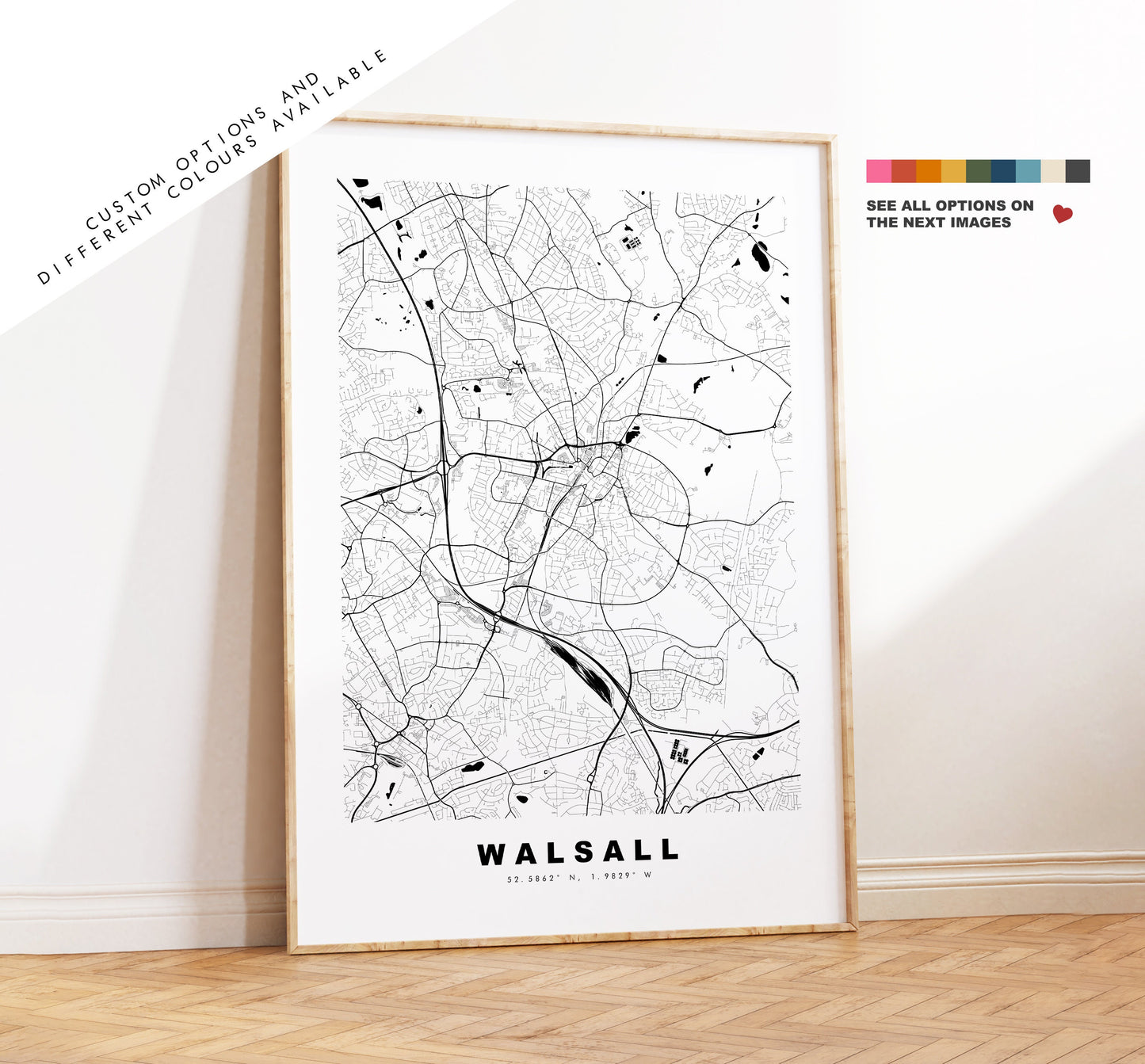 Walsall Map Print - Minimalist City Map Poster - Map Art - UK - Walsall Print - Walsall Poster - Different Colours Available