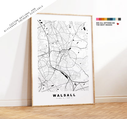 Walsall Map Print - Minimalist City Map Poster - Map Art - UK - Walsall Print - Walsall Poster - Different Colours Available