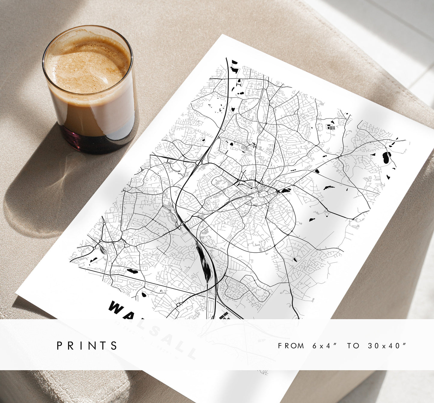 Walsall Map Print - Minimalist City Map Poster - Map Art - UK - Walsall Print - Walsall Poster - Different Colours Available