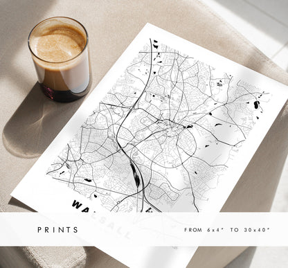 Walsall Map Print - Minimalist City Map Poster - Map Art - UK - Walsall Print - Walsall Poster - Different Colours Available